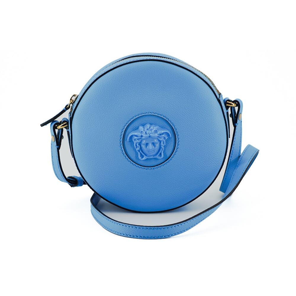 Versace Blue Calf Leather Round Disco Shoulder Bag/One Size/Blue
